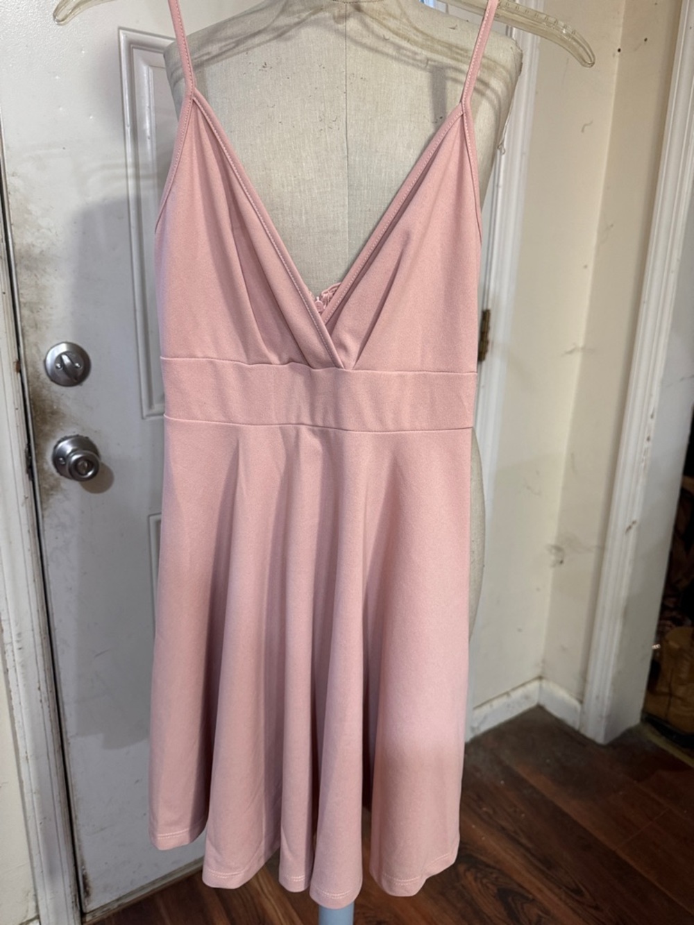 SHEIN Blush Pink V-Neck Spaghetti Strap Mini Dress